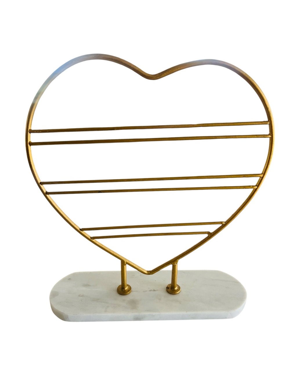 Gold Heart Earring Holder Jewelry Organizer White Marble Base 13.5” Display